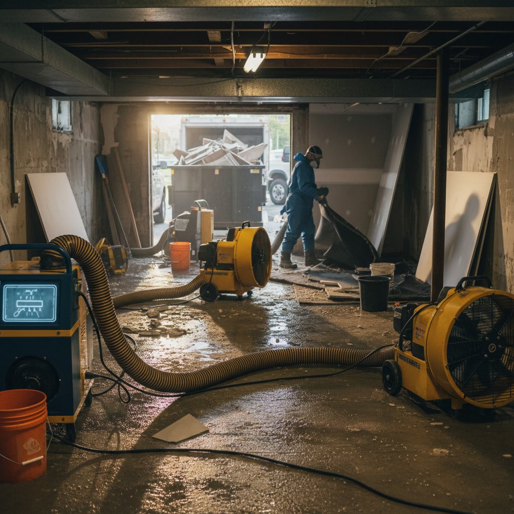 Water damage restoration equipment drying out Philadelphia home interior