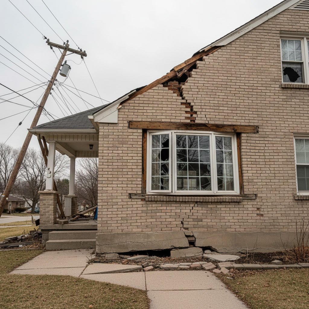 Structural damage to wall framing requiring restoration reconstruction